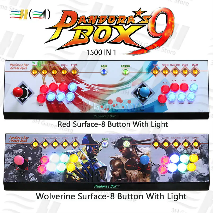Pandora Box 9 1500 В 1 8 кнопочная Консоль 2 игрока Pandora's box 5 plus аркадные игры контроллер HDMI VGA выход HD 720p ТВ