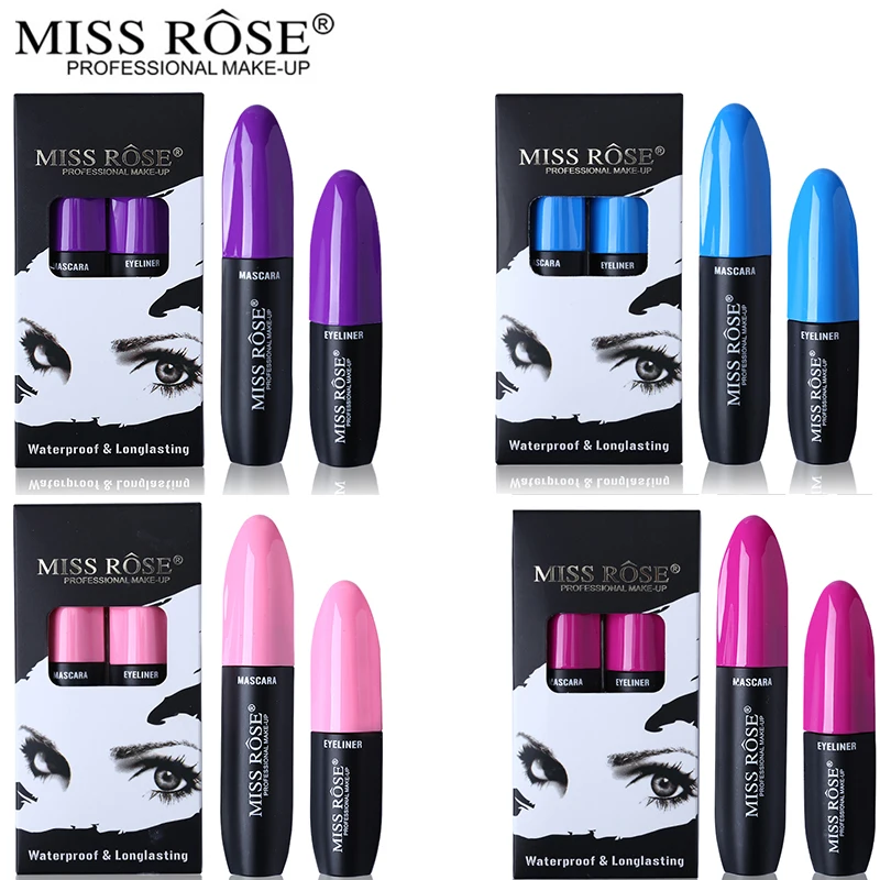 2 шт./лот Miss Rose Черная тушь для ресниц + жидкая подводка глаз водостойкая