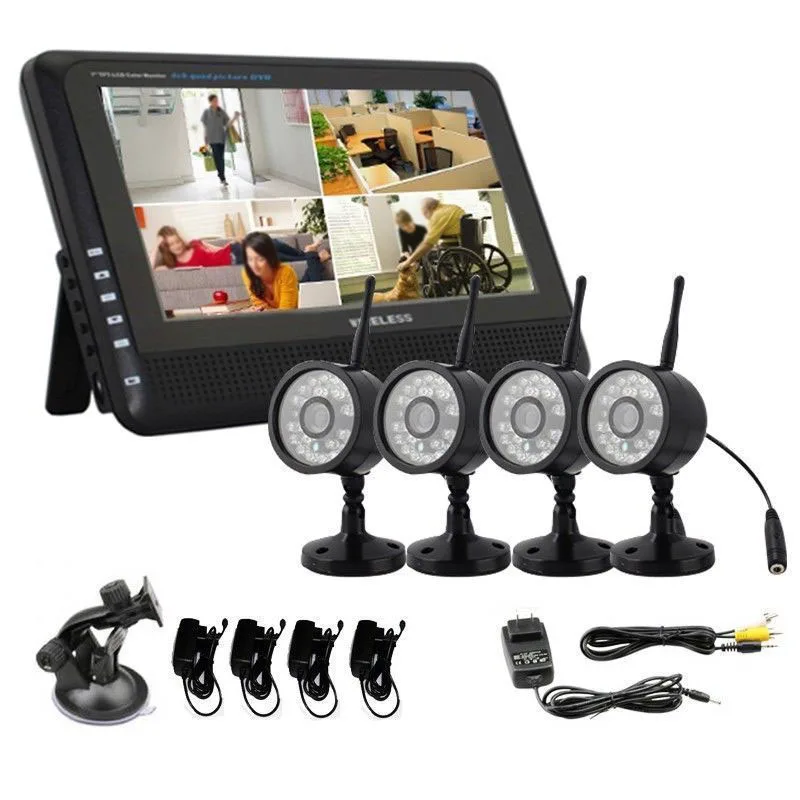 MOOL SB9 Беспроводная 4CH Quad DVR домашняя система безопасности 4 камеры с 7 &quotTFT-LCD