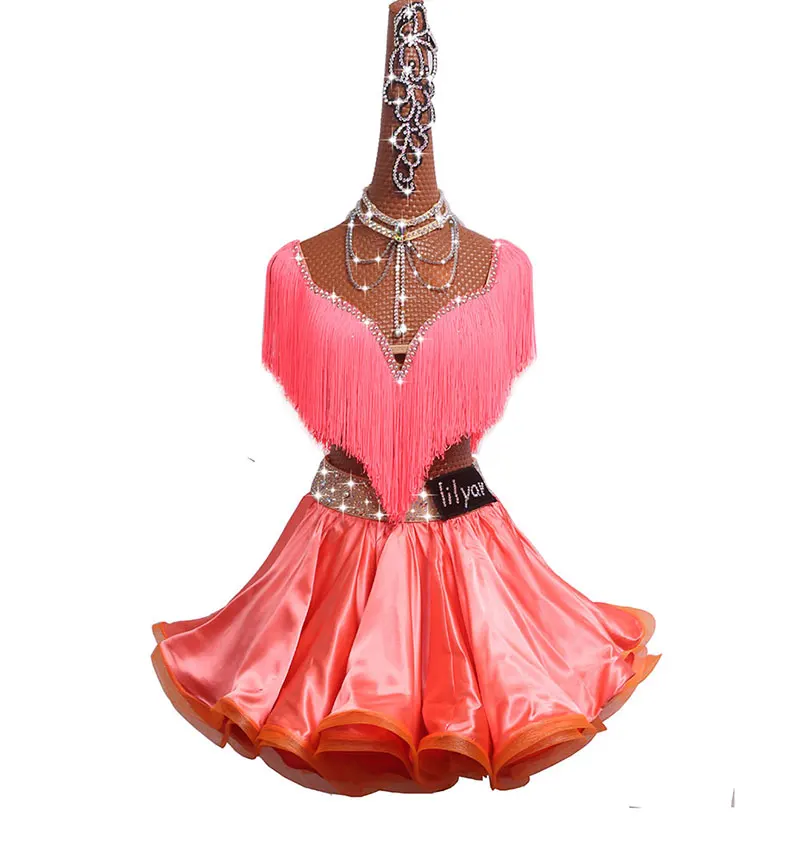 Фото Женское платье для латиноамериканских танцев принцессы оранжевого и розового