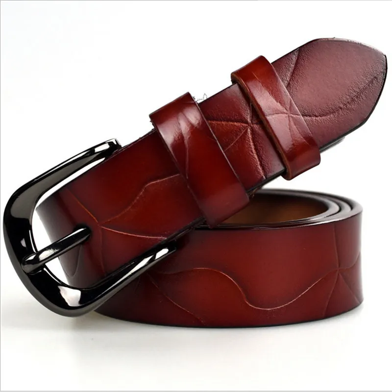 Женские Натуральная кожа ремень с тиснением Candy Color Ретро Леди Vintage 6 color pin пряжки