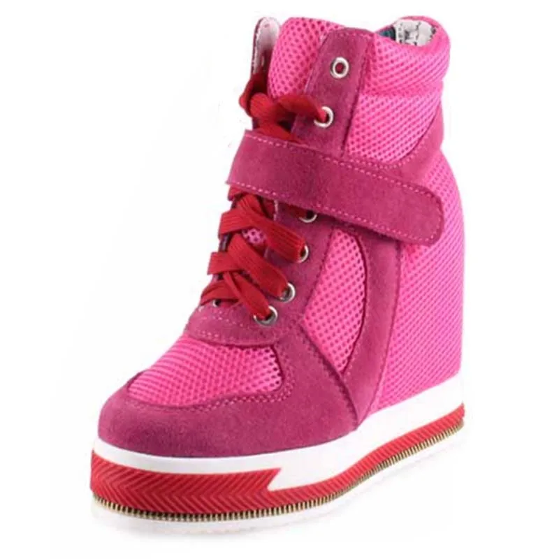 2017 г. повседневная обувь на танкетке с дышащей сеткой и вставками толстой подошве