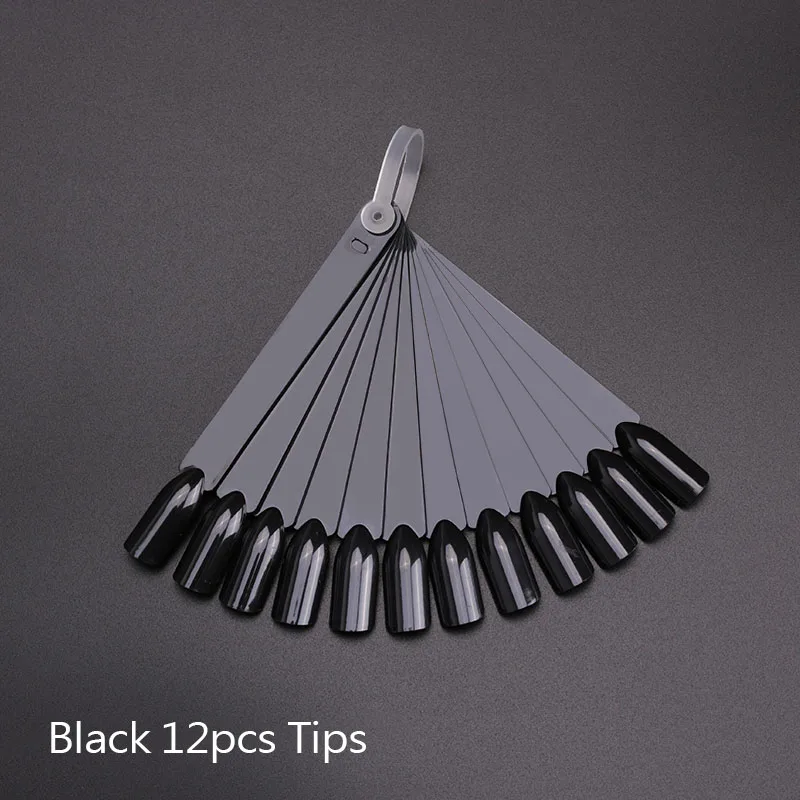 Black 12 PCS OSHIONER 12/24/32/50 шт. практики нейл-арта Дисплей ногтей прозрачный натуральный черный Цвет отделениями для карточек и полностью накладные Типсы для маникюра - Цвет: Black 12 PCS