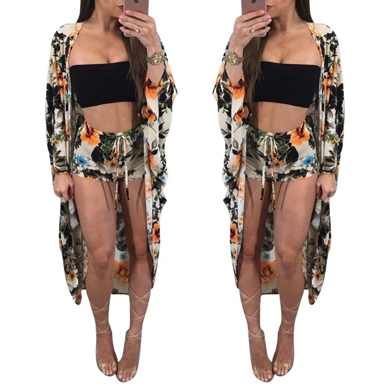 Женский комплект из 2 предметов летние шорты и блузка с принтом плавающая накидка