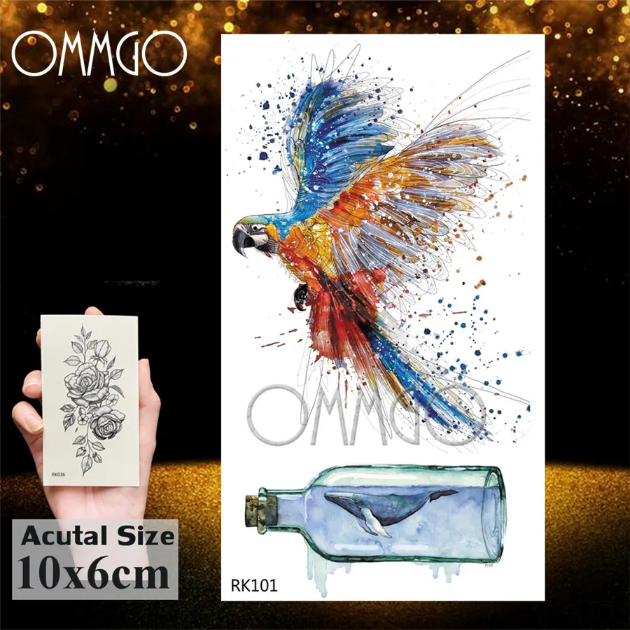 Временная татуировка OMMGO акварельные граффити попугаи для женщин и мужчин
