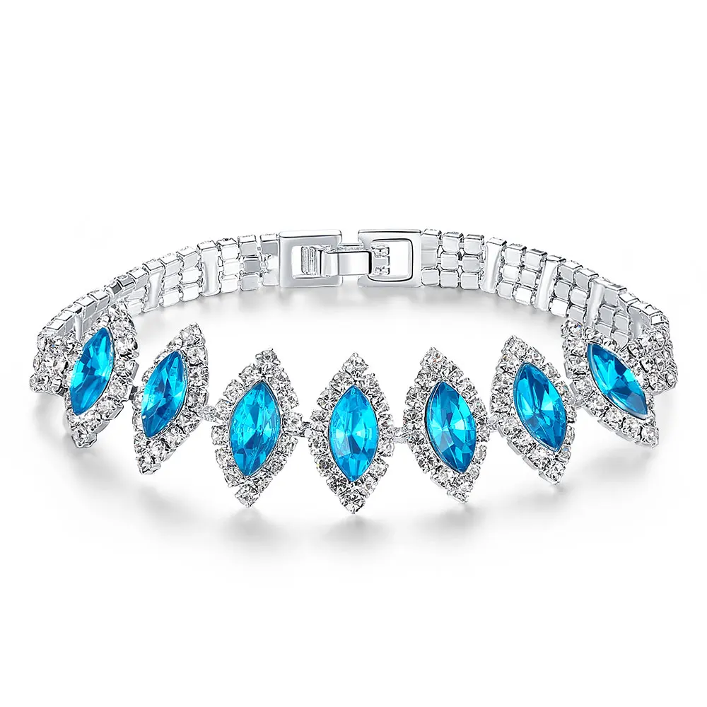 

Women Crystal Bracelet Acid Blue Crystal Charm Tennis Bracelet In Rhodium Plated Micro Pave AAA Cubic Zirconia Stone Jewelry