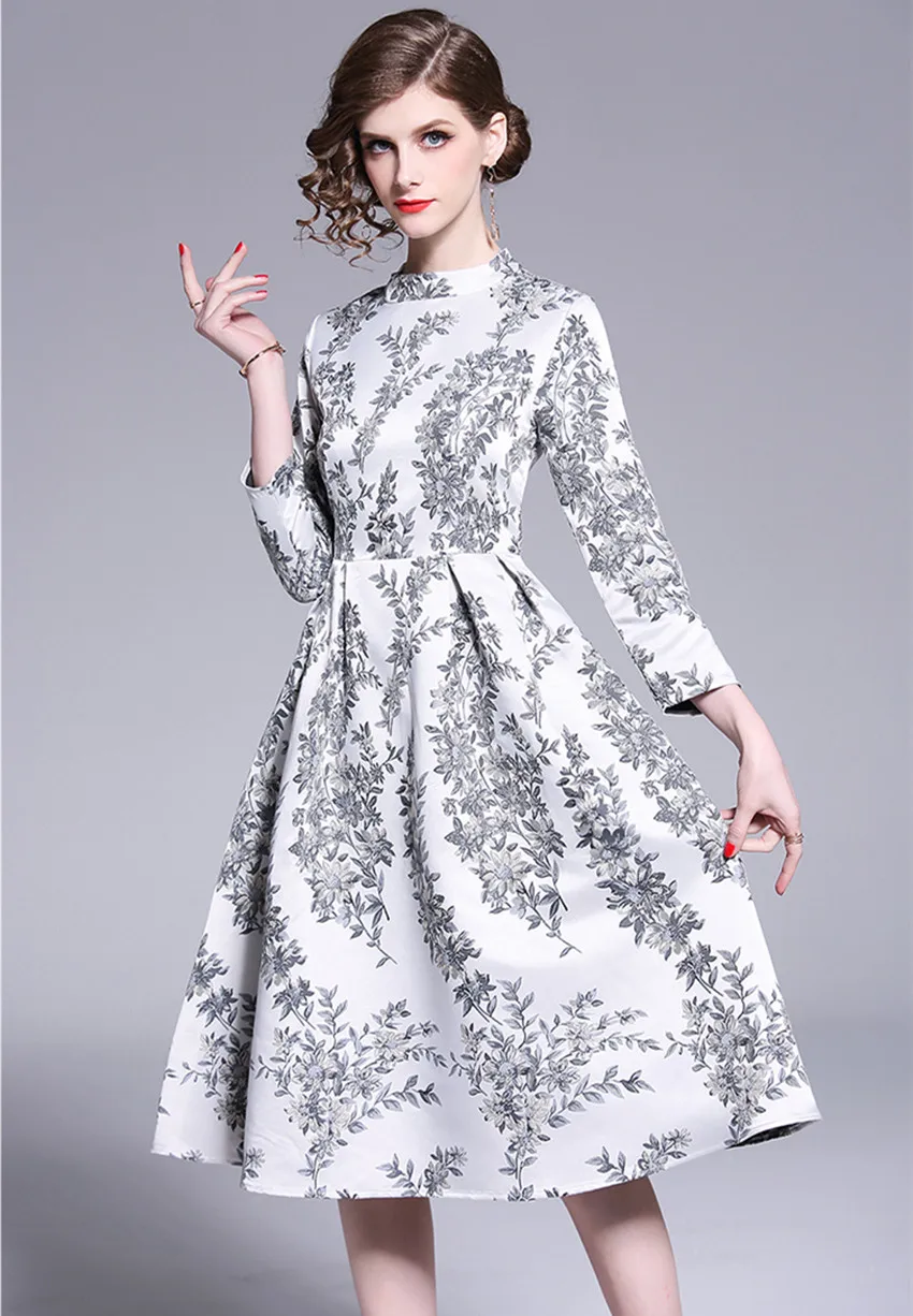 Женское жаккардовое платье HAMALIEL белое винтажное праздничное с длинными рукавами