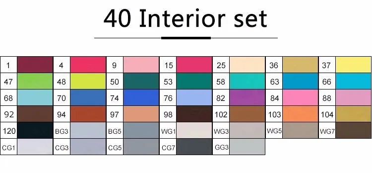 40color Interior set TOUCHFIVE чайник 30/40/60/80/168 Цвета художественной на спиртовой основе чайник Набор ручек для рисования манга двойной головой художественный эскиз Maker ручки - Цвет: 40color Interior set