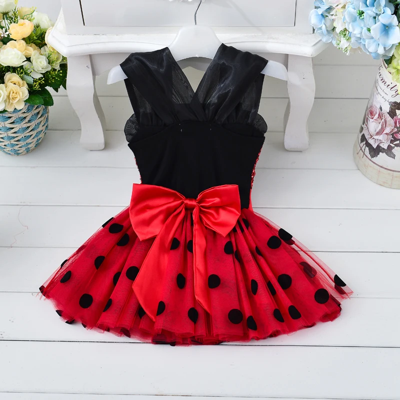 Maomaoleyenda New 4 5 6 years Kids girl mini dress with black dot sequined Christmas party tutu minidress | Детская одежда и обувь