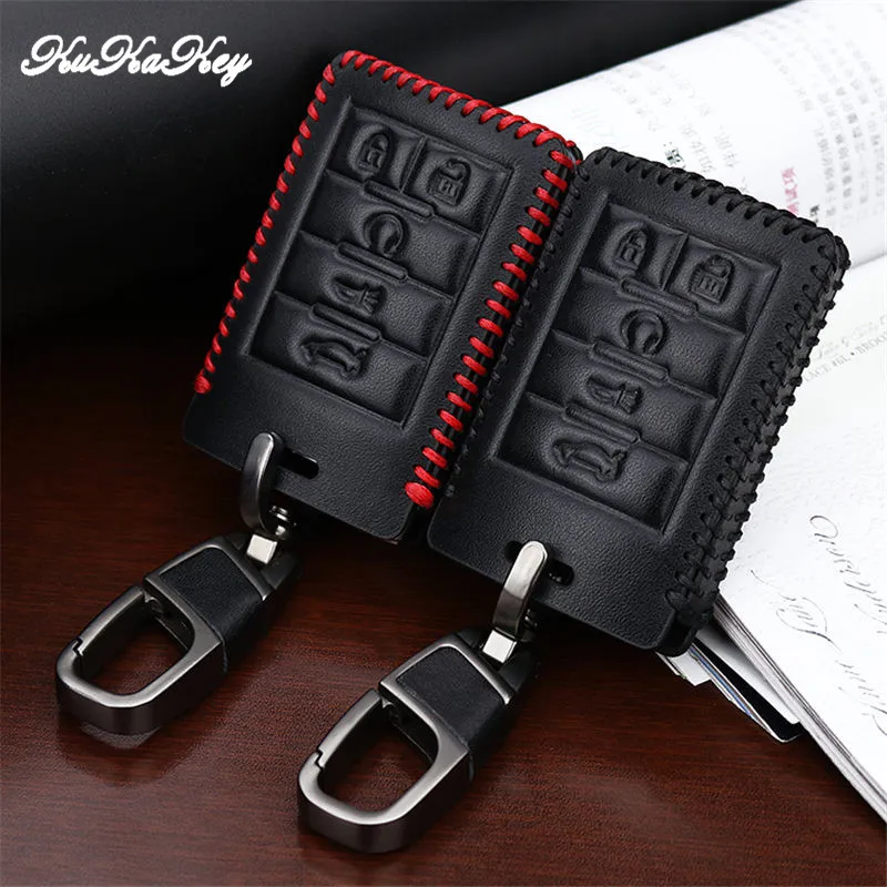 Genuine Leather Remote Key Case Fob Shell Cover Skin Holder For Cadillac CTS Escalade SRX ATS STS Square 4&amp5 Button 2015-2019 |