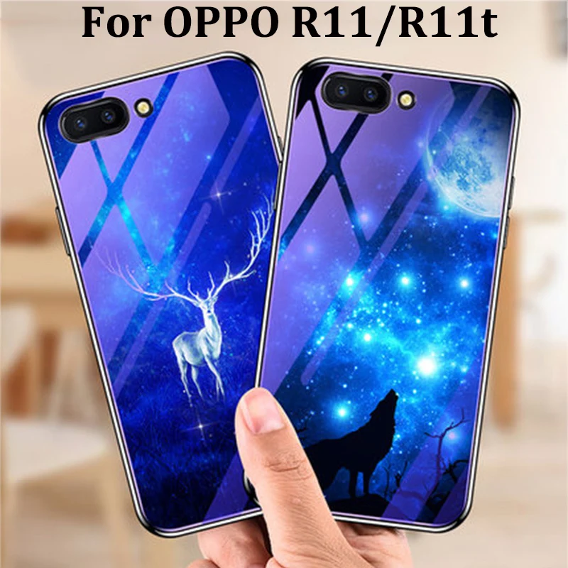 Для OPPO R11 чехол из синего закаленного стекла задняя крышка для R 11/R11t t чехлы