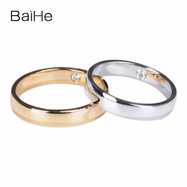 Couple ring BAIHE, 14 к, белое золото, карат, сертифицировано H/SI, круглая огранка, натуральный бриллиант, свадебные женские трендовые ювелирные изделия, кольцо для пары - Цвет камня: Couple ring