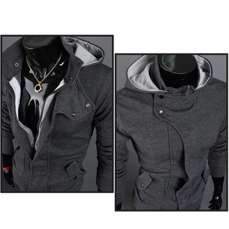 Men Hoodies Sweatshirts Casual Male Zipper Fleece Slim Fit Hooded Jacket Coat Tops Turn-Down Collar Black 3XL | Мужская одежда