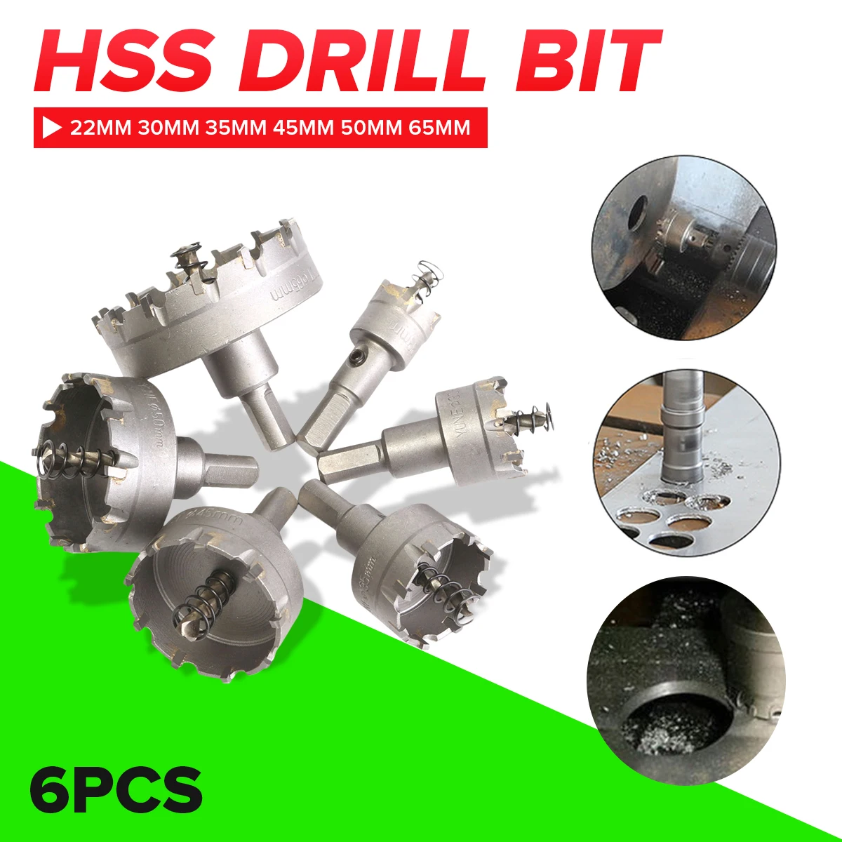 Набор корончатых пил Твердосплавный Наконечник Из быстрорежущей стали 6 шт. 22-65