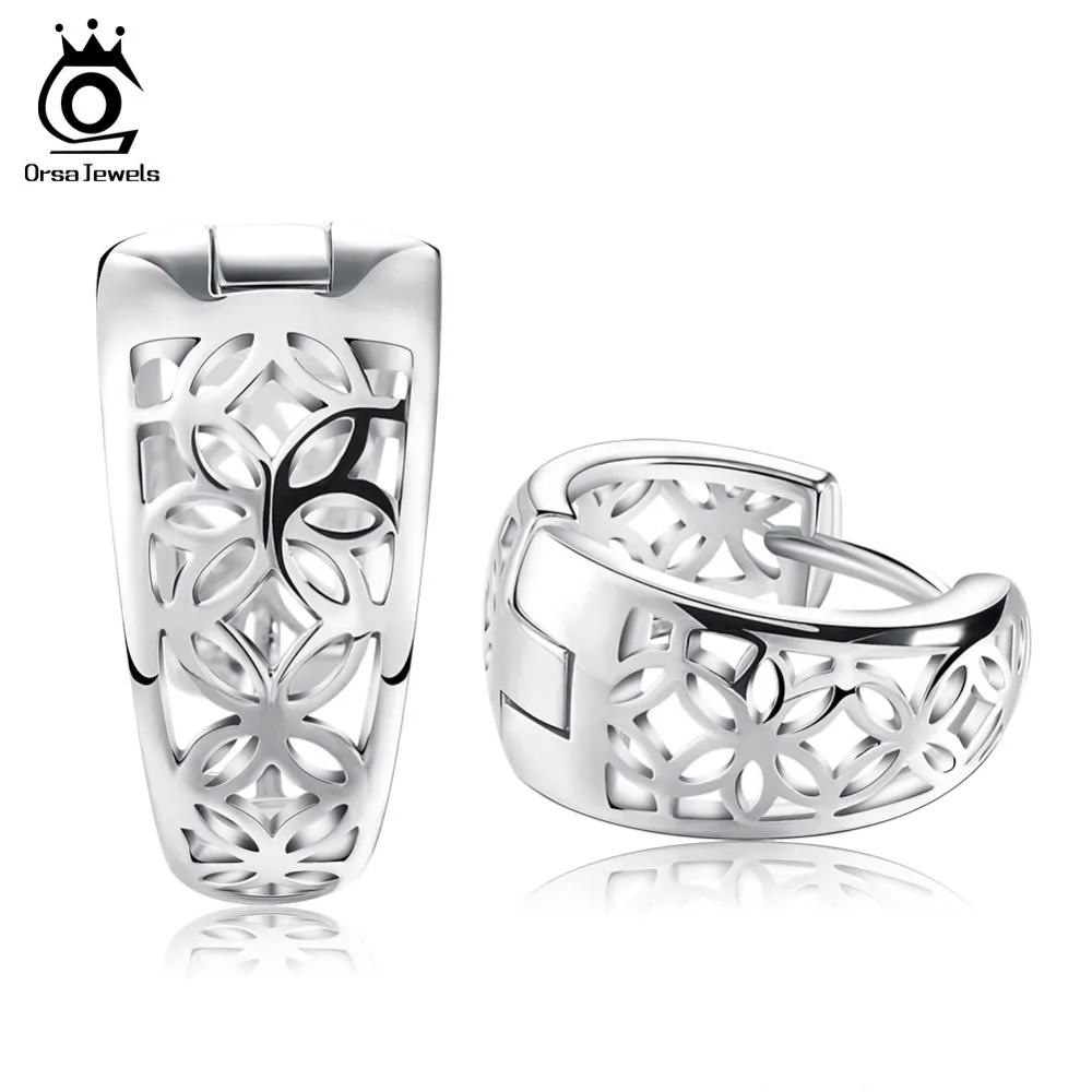 ORSA JEWELS, новинка, выдалбливают дизайн, модная Серебряная сережка, полированные Ювелирные серьги для женщин OE28