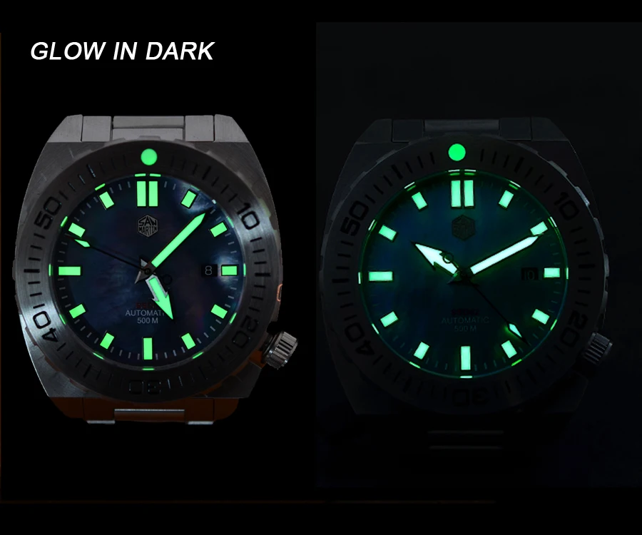 Мужские часы Lugyou San Martin Deep Sea Diver, автоматический Сапфир, водонепроницаемость 500 м, светящаяся нержавеющая сталь, ограниченная серия