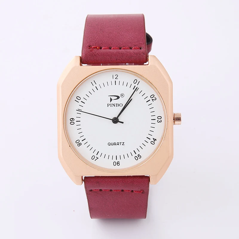 Ультратонкие женские часы модные кварцевые роскошные с кожаным ремешком розовое