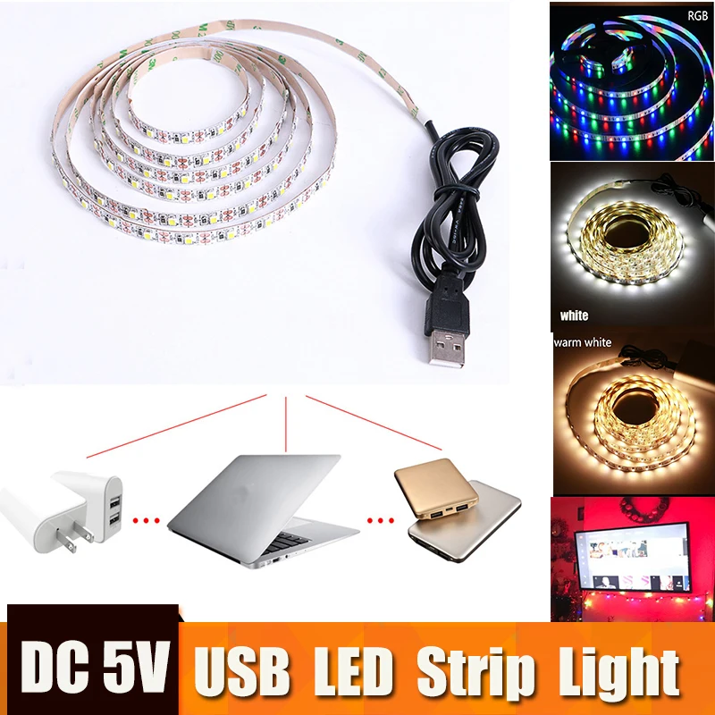 5 в USB мощность Светодиодная лента RGB/белый/теплый белый Tira LED HDTV TV Настольный ПК