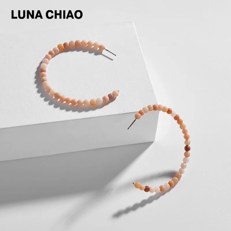Pink LUNA CHIAO, модное ювелирное изделие, женские серьги, большие размеры, натуральный камень, бусинки, серьги-кольца - Окраска металла: Pink