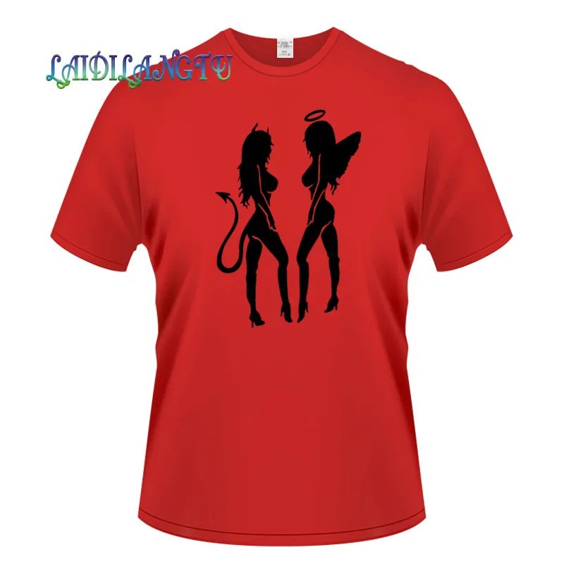 

New Mens Summer Beautiful woman devil angel Tops Tees Short Sleeve t shirt men's fashion round neck men T shirt