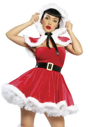 

2017 High Quality Sexy Red Velvet Christmas Costumes Women Christmas Santa Clause Party Dress Adult Xmas Uniform