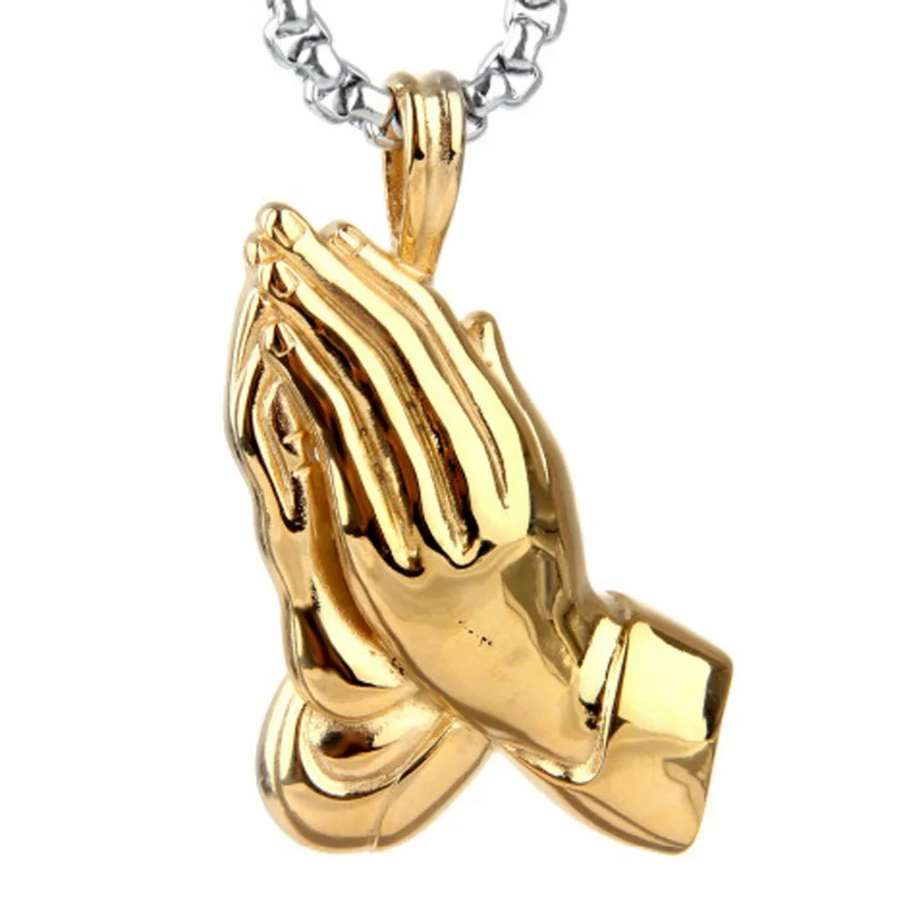 

Religious Silver Color Gold Color Womens Mens Stainless Steel Worship God Pendant Necklace Unisex's Jewelry 64mm*26mm Box Chain