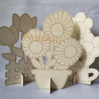 5pcs wood flowers diy painting make your own colors wooden educational toy diy home decoration