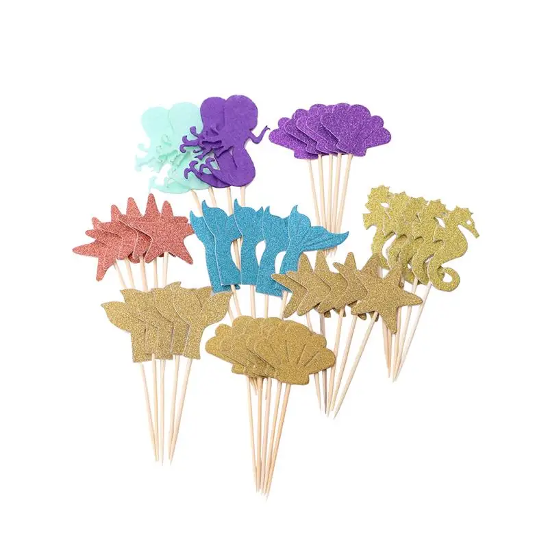 39 шт. привлекательные топперы для капкейков со звездами русалки детей на день