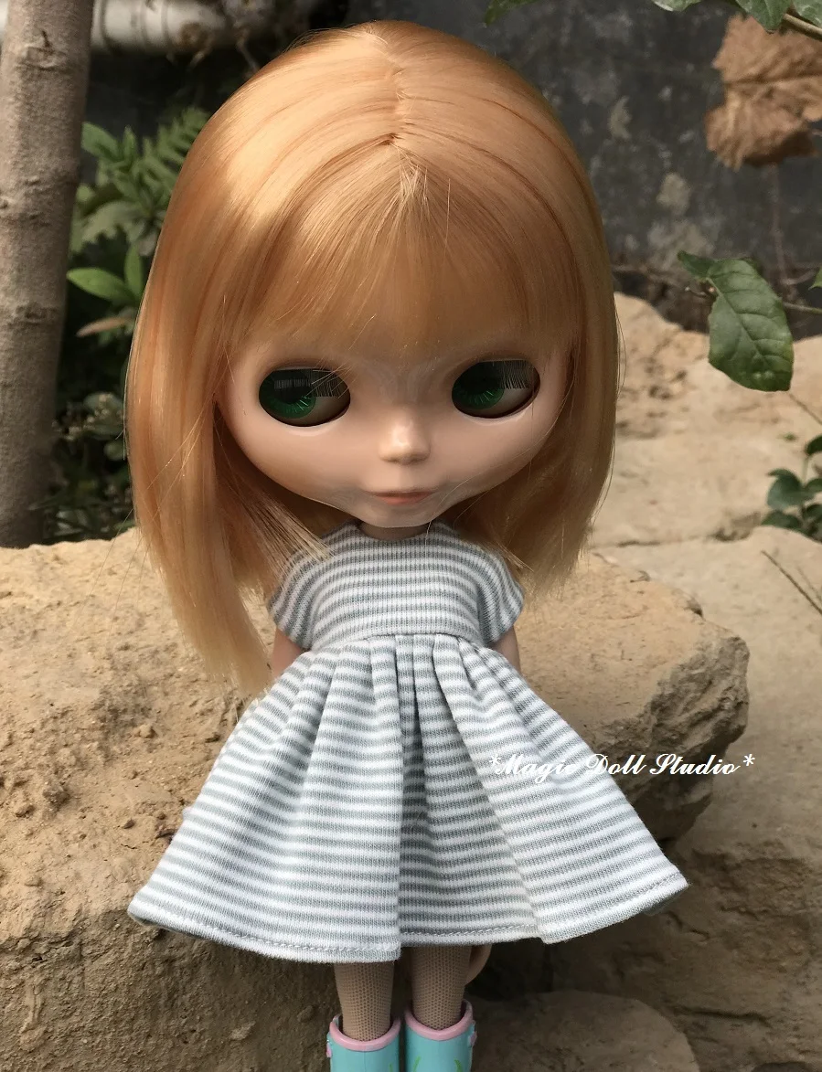 [Mg592-c] 2018 Новый 11.5 &quotБлит кукольные наряды # зеленой полосой платье и Сапоги