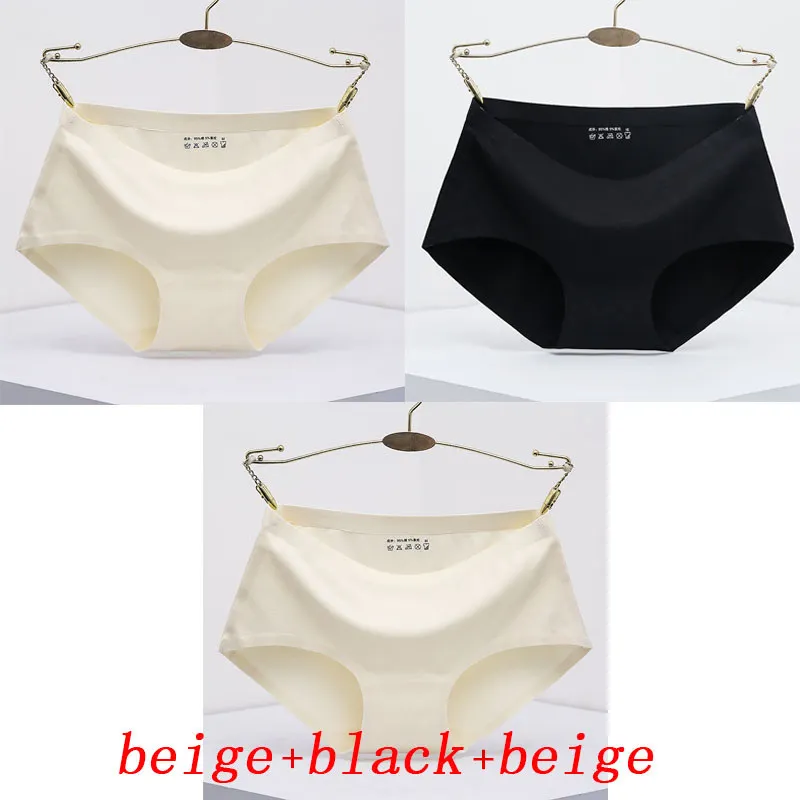 beige black beige 3 шт./лот, женские трусики, цельное бесшовное женское нижнее белье, трусы со средней талией, сексуальное хлопковое женское нижнее белье, трусы - Цвет: beige black beige