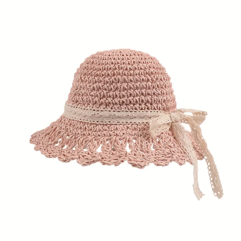 Bow Baby Girl Straw Sun Hat Breathable Cool Fedora Cap Princess Sunshade Summer Beach with Wide Brim Sweat Band and Chinstrap | Детская