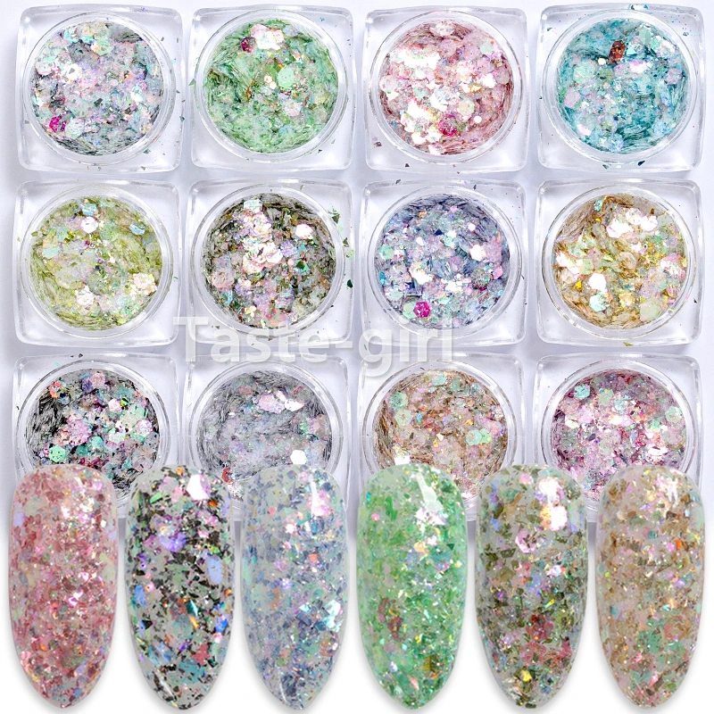 

12 Colors Nail Mermaid Glitter Flakes Sparkly 3D Hexagon Colorful Sequins Spangles Polish Manicure Nails Art Decorations Decals