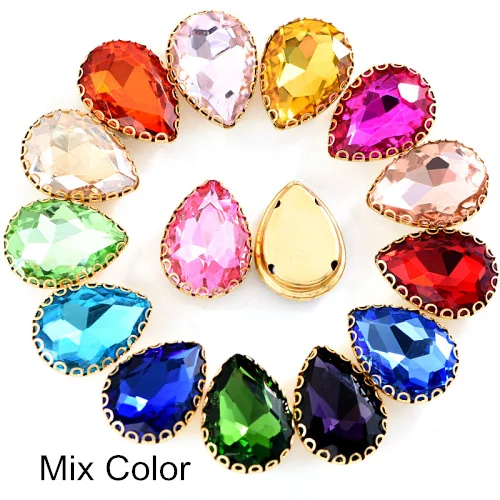 Mix Color 20 шт. золотые стразы с кружевами и каплевидными кристаллами для шитья одежды, украшений для одежды, сумок B1182 - Цвет: Mix Color