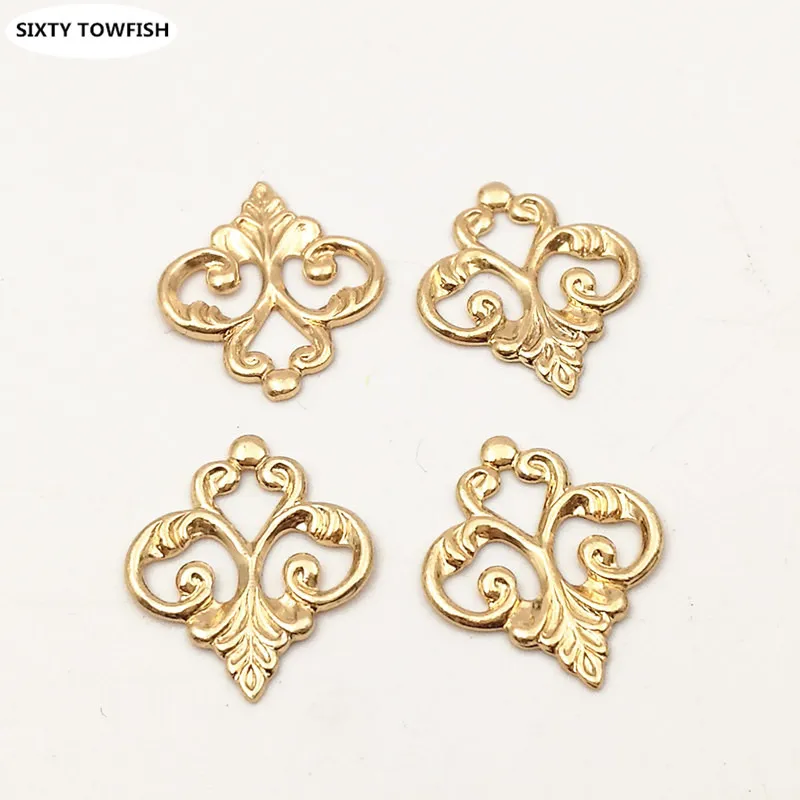 Kc Gold color 100 шт./лот, Размер 15*13 мм, винтажные латунные античные бронзовые/золотые филигранные Цветочные амулеты, установка ювелирных изделий, DIY компоненты B10050 - Цвет: Kc Gold color