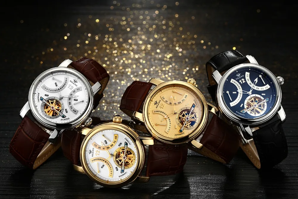 

Luxury Business Sapphire Golden Watch Men Waterproof 30M Tourbillon Mens Sport Gold Clock Leather Automatic Mechanical Watches