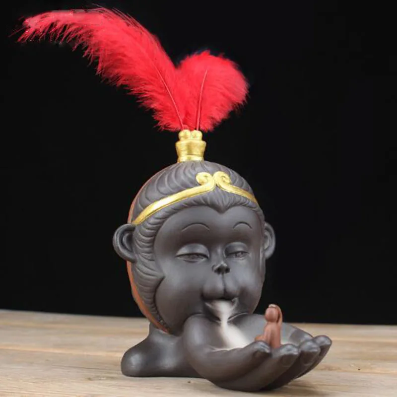 

New Monk Meet Monkey King Sun WuKong Censer Backflower Incense Burner China Ceramic Crafts And Arts Office Home Decoration