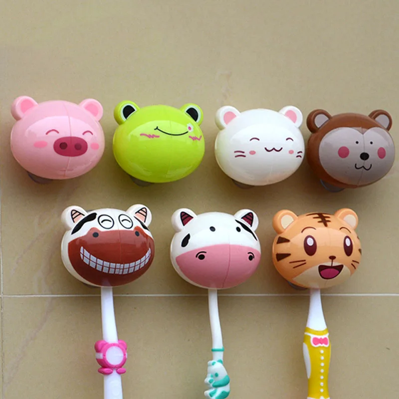 

Lovely 3D Cartoon Animal Head Sucker Toothbrush Holder Stand Cup Mount Wall Suction Grip toothbrush rack Bathroom Accessories