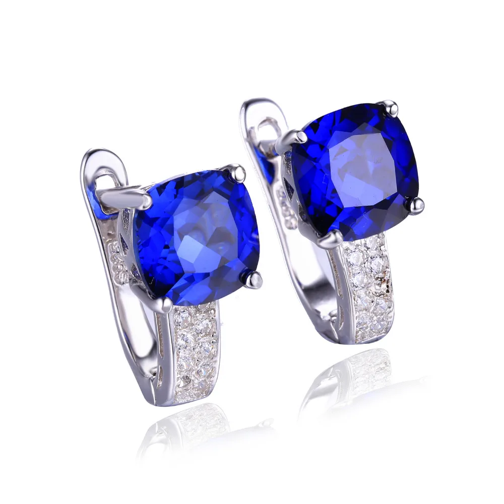 JewelryPalace Подушки 4.6ct Создана в Синий Сапфир Клип На Серьги Стерлингового Серебра 925