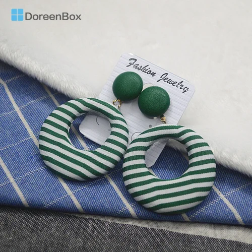 Doreen коробка ткань круглые синие зеленые красные гвоздики круглые синие зеленые красные полосы Полые Подвески модные элегантные серьги для женщин, 1 пара - Окраска металла: Green