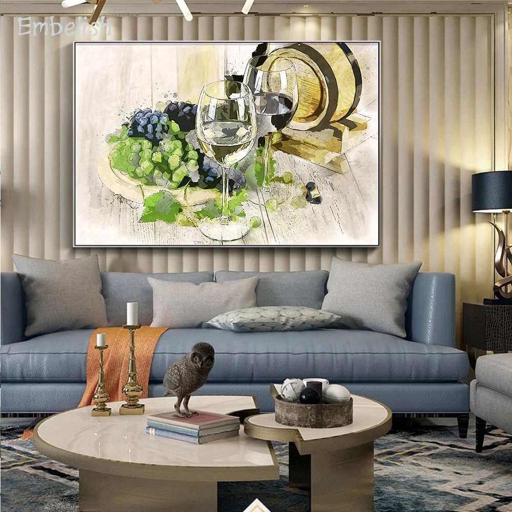 

Embelish 1 Pieces Hot Quality HD Canvas Paintings Grape Red Wine Glass Kitchen Decor Wall Posters Home Decor Watercolor Pictures