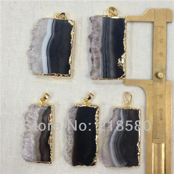 

H-AMD30 10pcs Raw Druzy Amethysts Slice Pendant with Gold