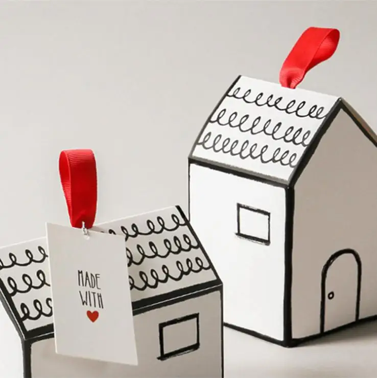 50 шт./партия красивая в форме домика свадебные украшения коробка конфет с красным