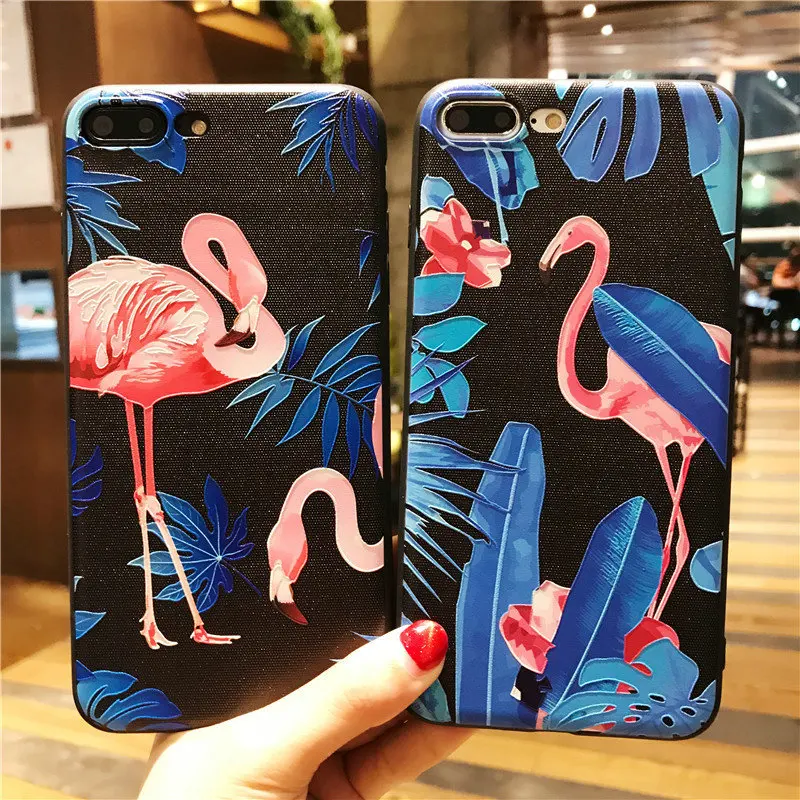 Чехол для iPhone X XS MAX XR 8 7 6 6S Plus 5 5S SE мягкий силиконовый рельефный чехол с фламинго