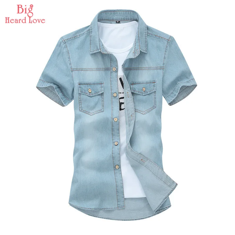 The New Men Denim Shirt Summer Style Short Sleeve Casual Slim Fit Cotton Male Social Fashionable NCX-144 | Мужская одежда
