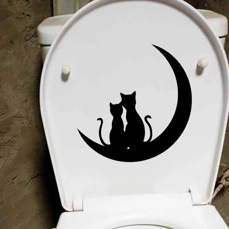 

Black Moon With Cat Wall Sticker Art Mural Toilet Decal Home Decor