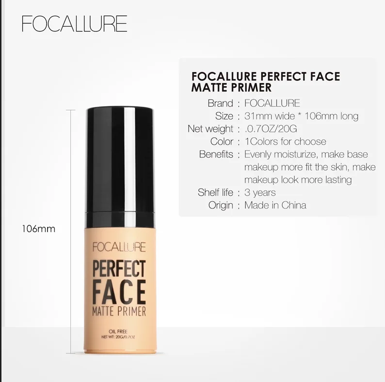 FOCALLURE, матовая основа для лица, натуральный макияж, основа для макияжа, основа для кожи лица, контроль жирности, косметическая основа для лица, косметика