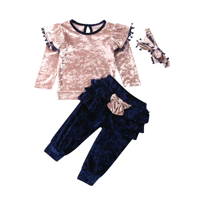 Детские комплекты одежды для маленьких девочек повседневные Бархатные топы с