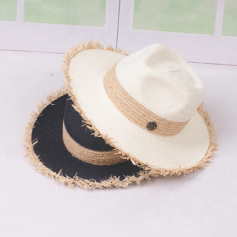 Летняя шляпа от солнца женская модная соломенная для девочек черная Панамская