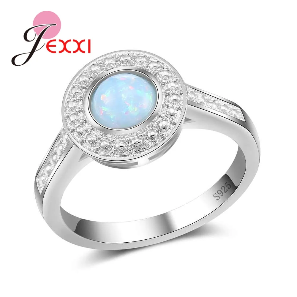 

Special Wedding Gifts 925 Sterling Silver Simple Round White Fire Opal Stones Women Engagemet High Quality Anel Bijoux