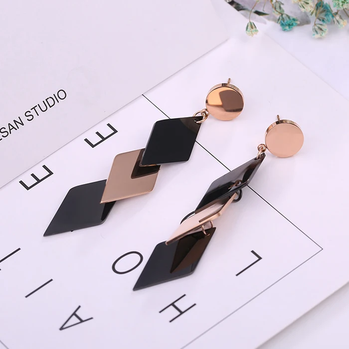 Модные черные висячие серьги из нержавеющей стали 316L для женщин|Серьги-подвески|